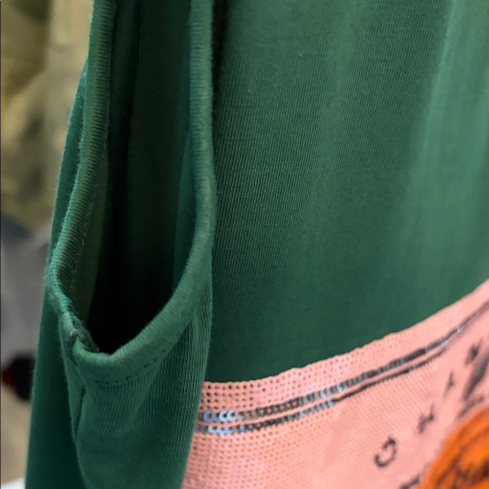 QUEEN OF SPARKLES Green Sleeveless Dress with Pink Sequin Label - Picture 12 of 13